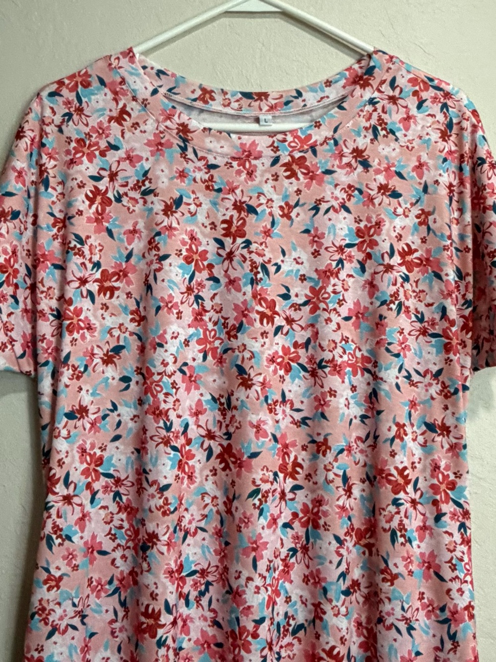 Women's Floral Print Maxi Dress Short Sleeve Casual Dress Sz L House Gown Crew